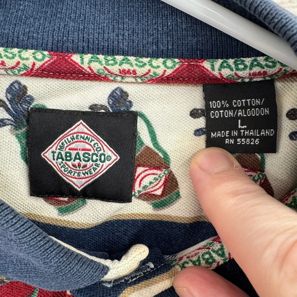 Tabasco Sportswear Polo Shirt Mens L Multi Golf Martini Novelty Print Vintage